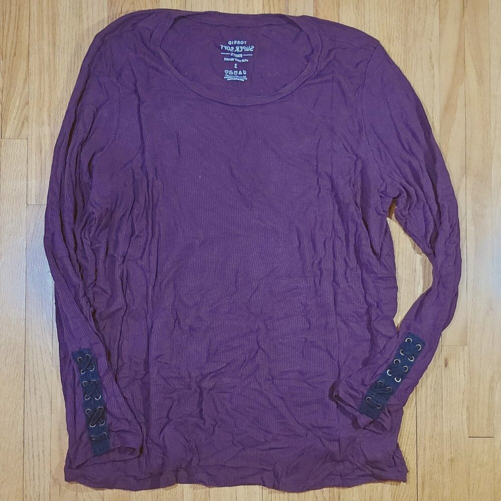 Torrid Maroon Long Sleeve Tee with Embellished Lace Up Sleeve